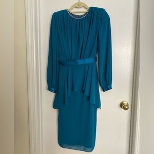Vintage Style Teal Belted Formal Cocktail Dress